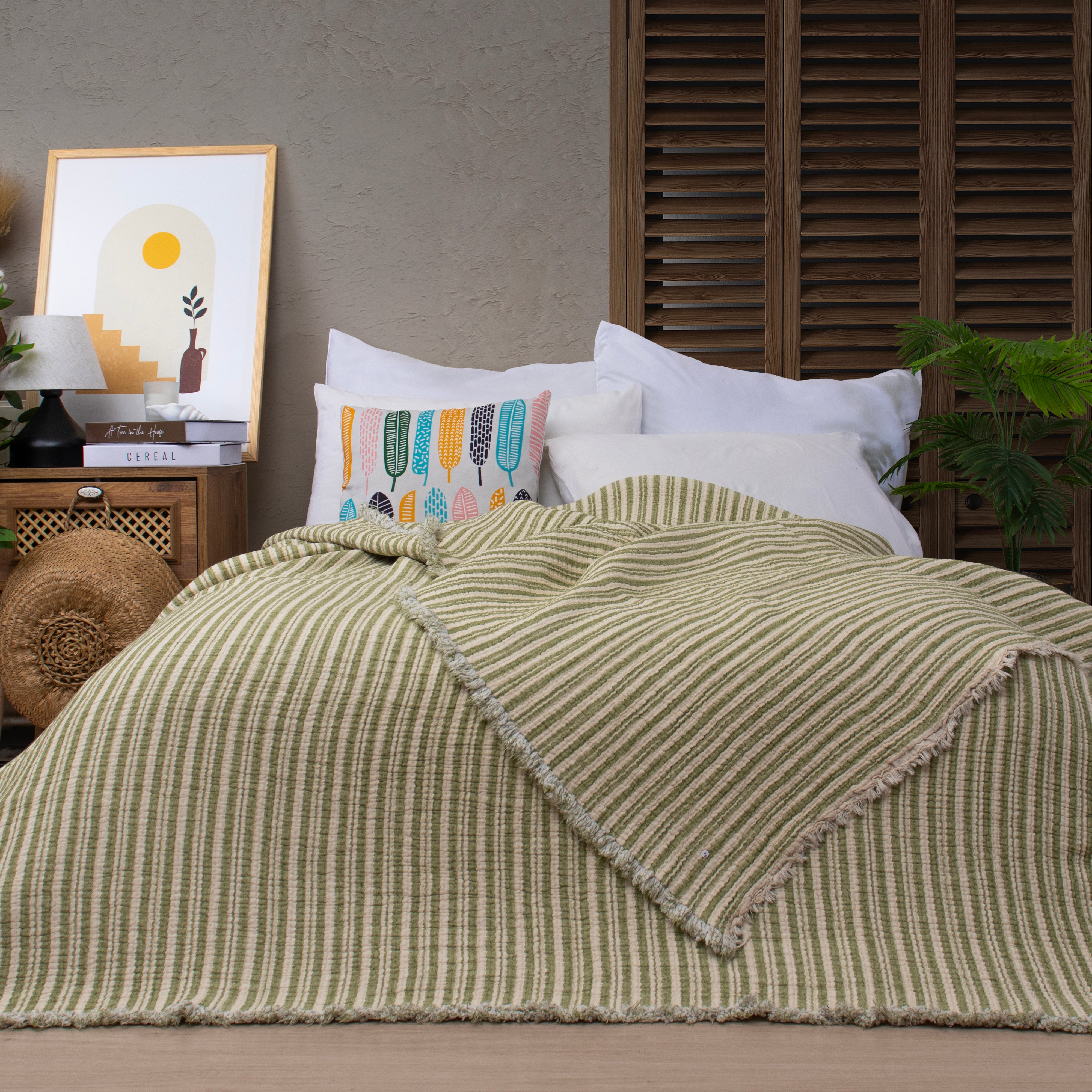 Colorelle Çizgili Müslin  Yatak Örtüsü