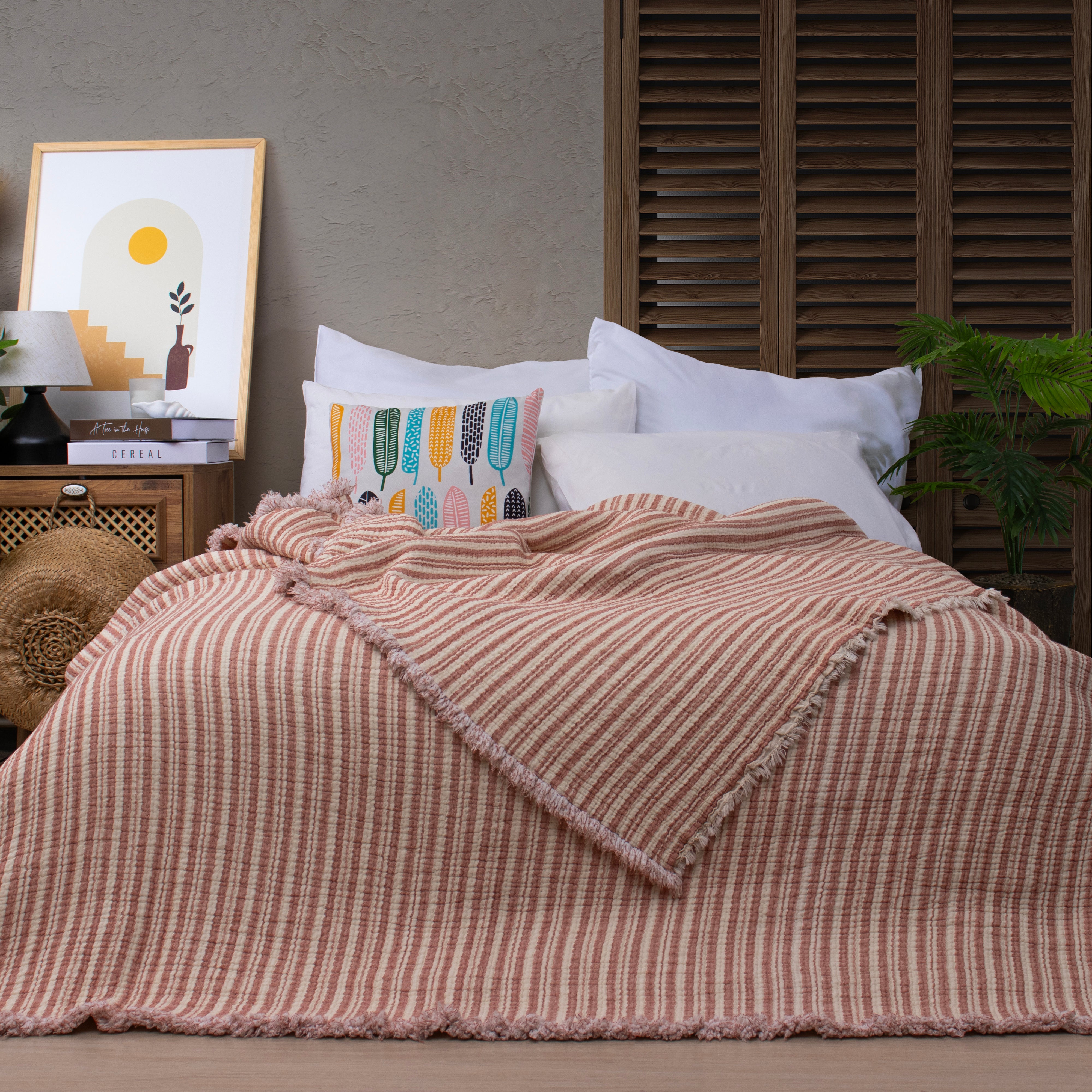 Colorelle Çizgili Müslin  Yatak Örtüsü