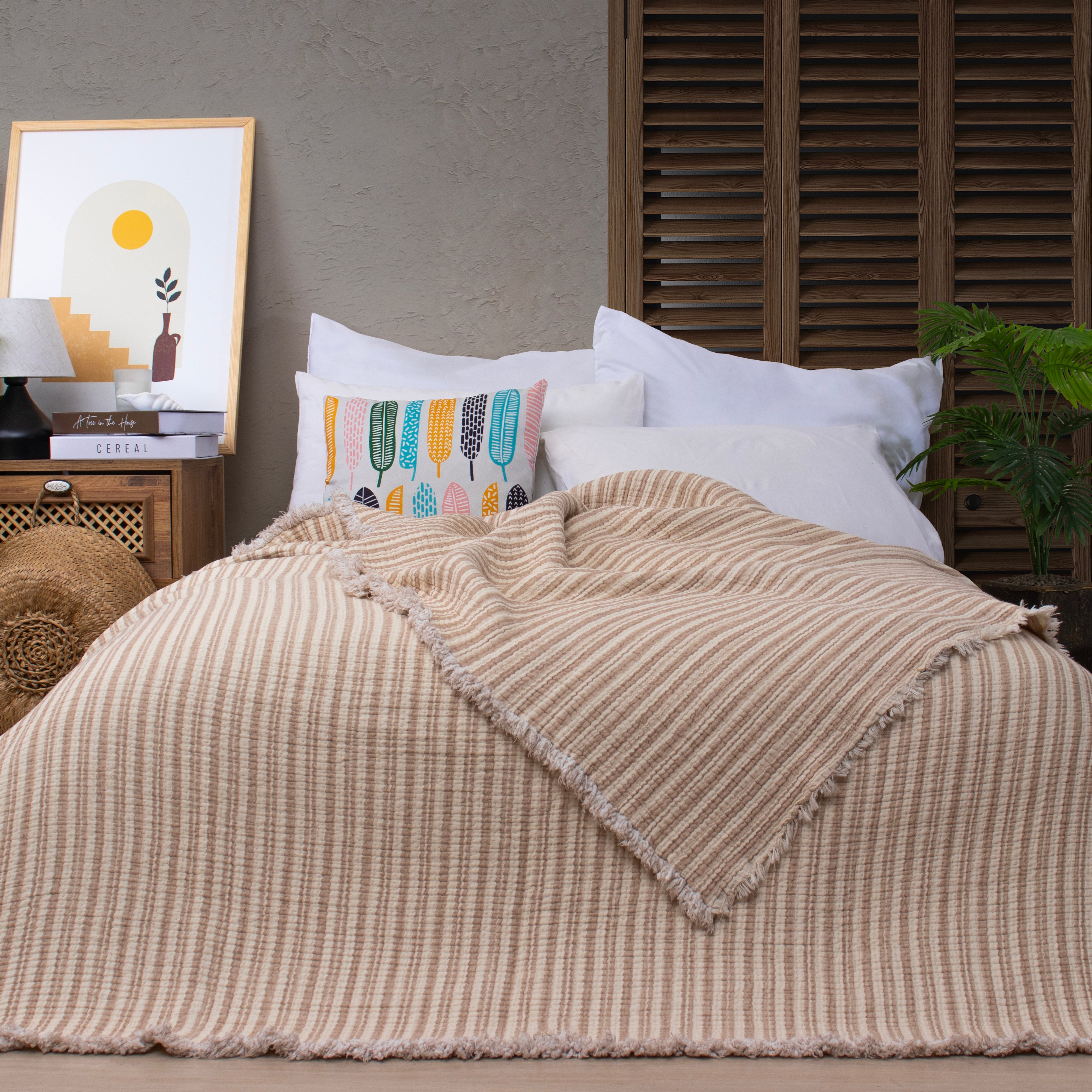 Colorelle Çizgili Müslin  Yatak Örtüsü